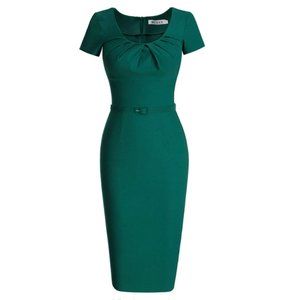 Muxxn Short Sleeve Pleated Pencil Dress Green